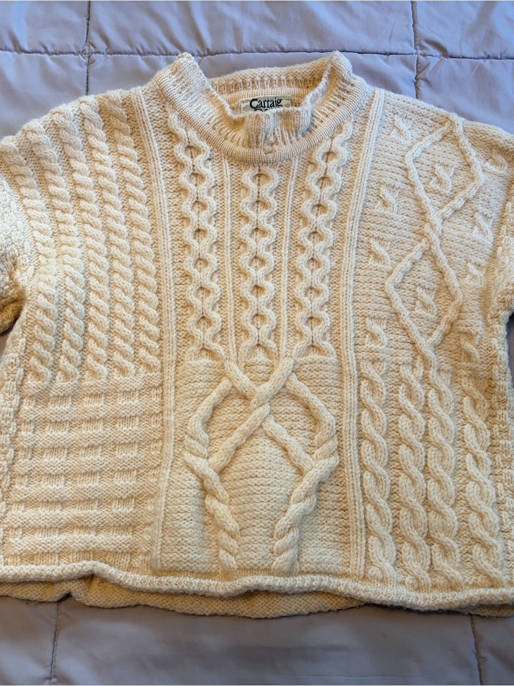 Carraig Donn Sweater Irish Wool Aran Fisherman Cable Knit Hand Knit Pullover